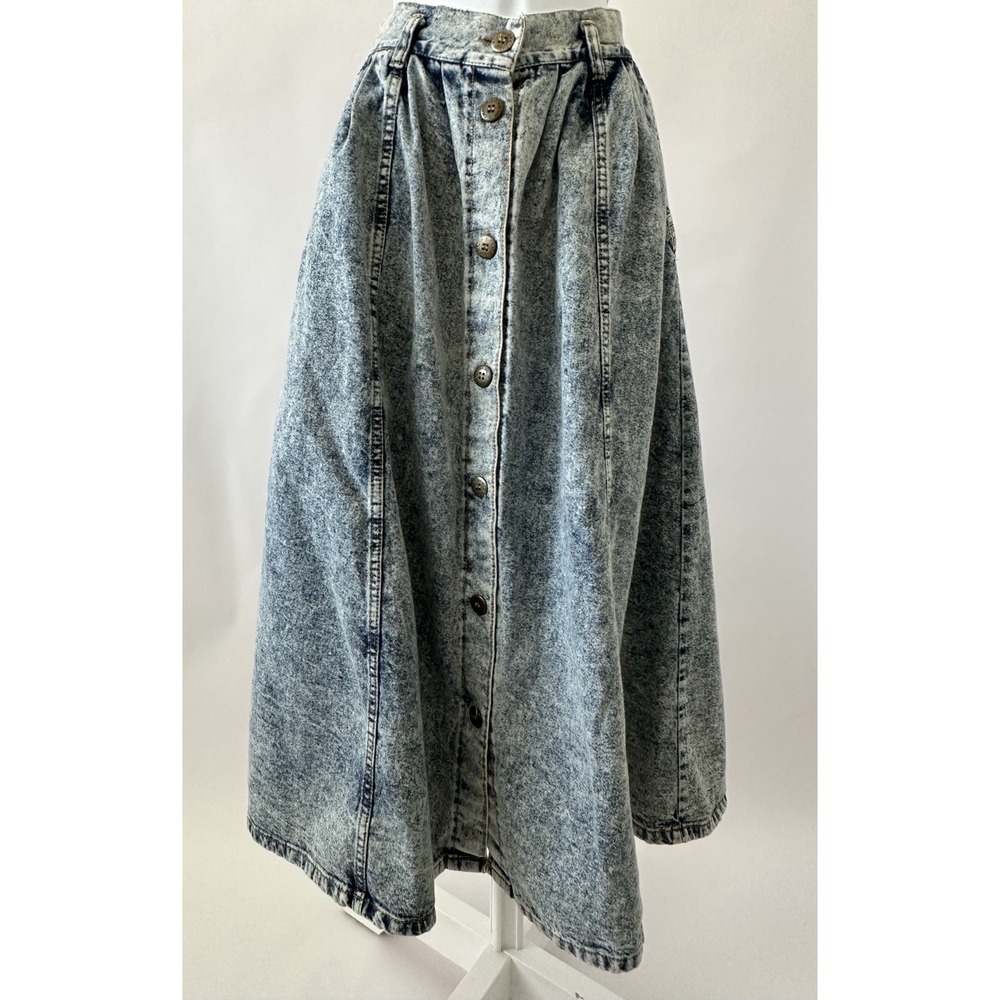 AMAZING Vintage 80s Cherokee Acid Wash Denim Skirt Size 14 (b37)